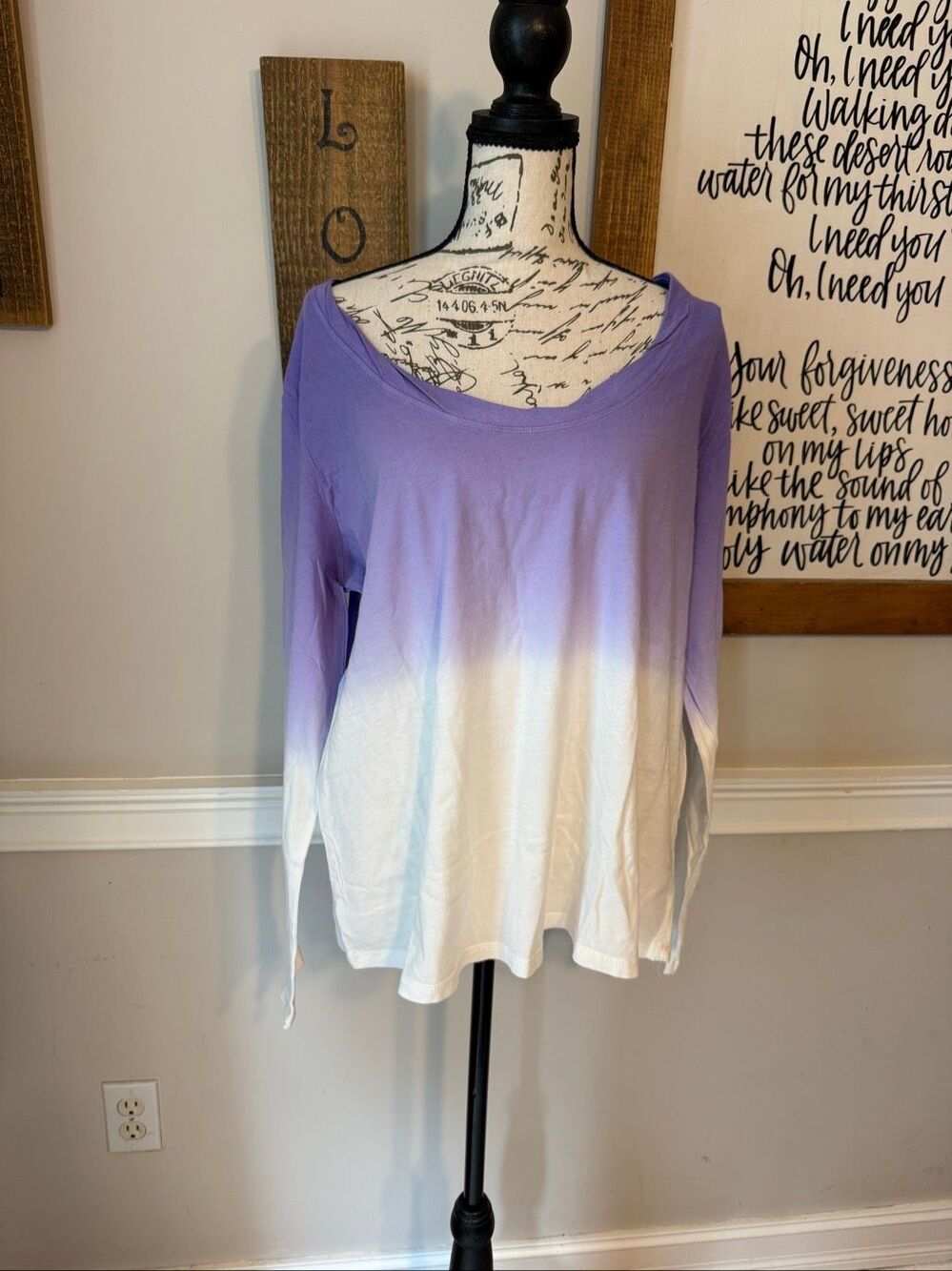 NWT Candace Cameron Bure Womens Gradient Ocean Dipped T-Shirt Purple White Large